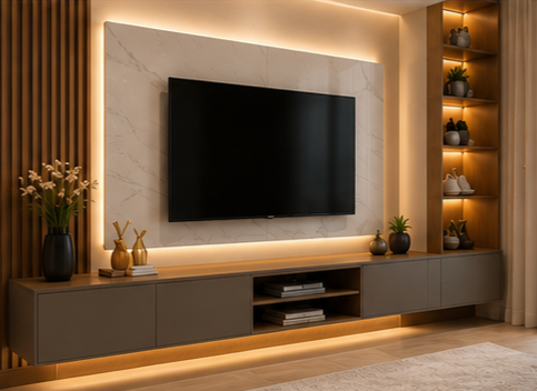TV unit interior design by Eco Nest Design Studio